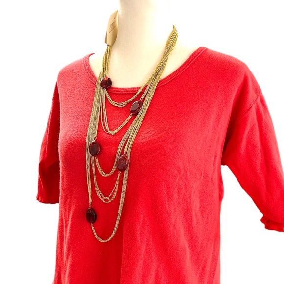 AMRITA SINGH 18K gold plated multi brass chain necklace, synthetic rubies, NWT - Picture 2 of 8